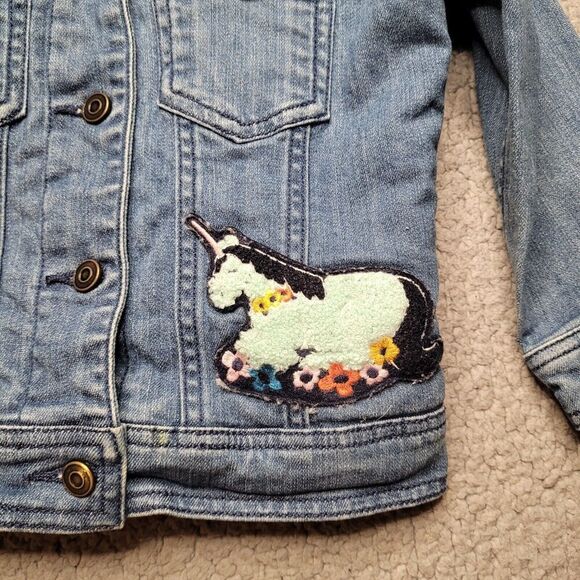 Hanna Andersson Jacket Kids Toddler 4 Blue Denim Sherpa Lined Applique Novelty - Picture 5 of 12